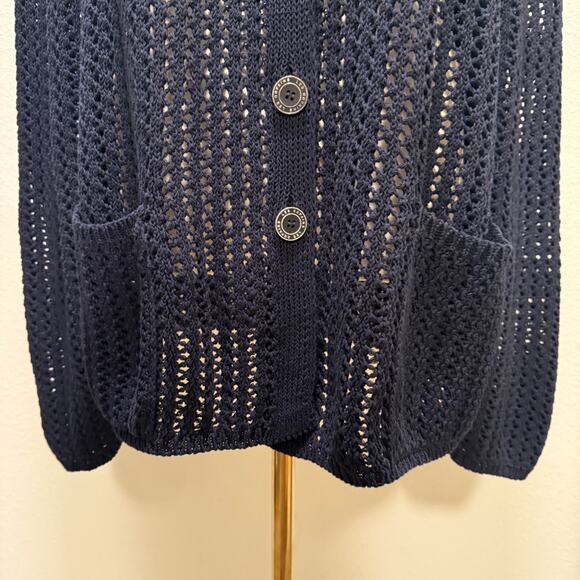 Les Copains Open Quality Knit Button Front Cardigan Sweater Navy Blue Women XL - Picture 5 of 9